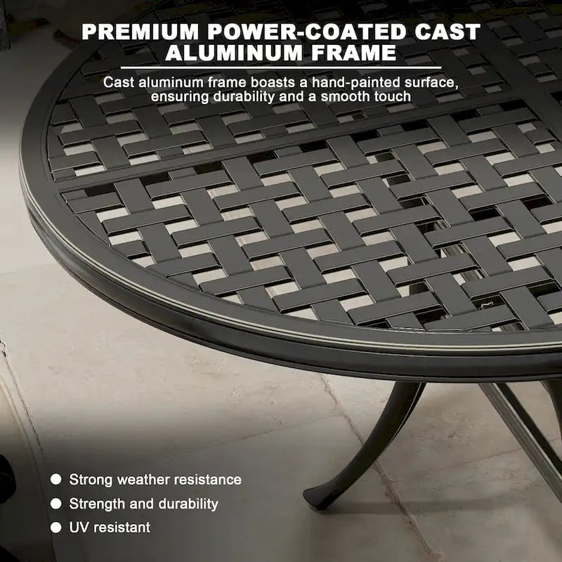72 Outdoor Dining Table Cast Aluminum Classic Lattice Elliptical Shape Patio Table with Umbrella Hole