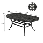 72 Outdoor Dining Table Cast Aluminum Classic Lattice Elliptical Shape Patio Table with Umbrella Hole