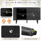 Farmhouse Sideboard Cabinet with Glass Doors & Adjustable Shelves