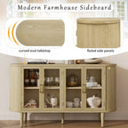 Farmhouse Sideboard Cabinet with Glass Doors & Adjustable Shelves