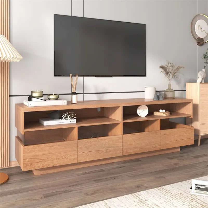 Modern TV with 4 Drawers& 2 open Cabinets,Media Console Table