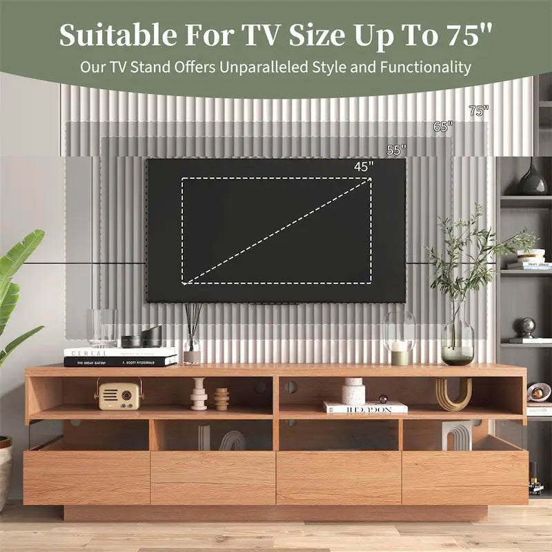 Modern TV with 4 Drawers& 2 open Cabinets,Media Console Table