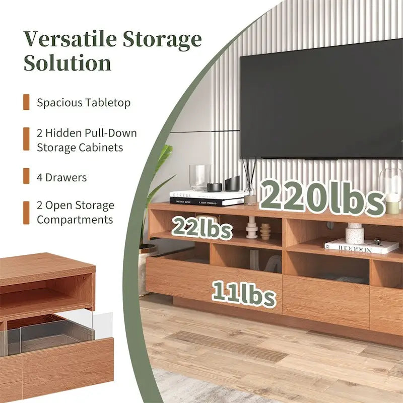 Modern TV with 4 Drawers& 2 open Cabinets,Media Console Table