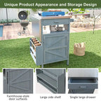 40.5 Outdoor Grill Cart with Stainless Steel Top, Rolling Buffet Serving Cart with Drop Leaf, Patio Kitchen Island Cart