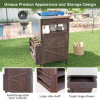 40.5 Outdoor Grill Cart with Stainless Steel Top, Rolling Buffet Serving Cart with Drop Leaf, Patio Kitchen Island Cart