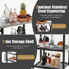 Gymax 3-tier Outdoor Grill Cart on Wheels w/ Stainless Steel Top &