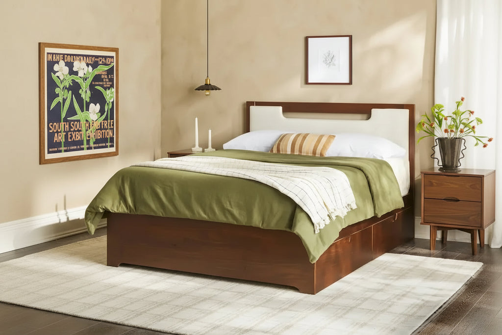 Mid Century Modern Solid Wood Storage Platform Bed