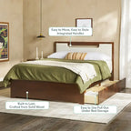 Mid Century Modern Solid Wood Storage Platform Bed