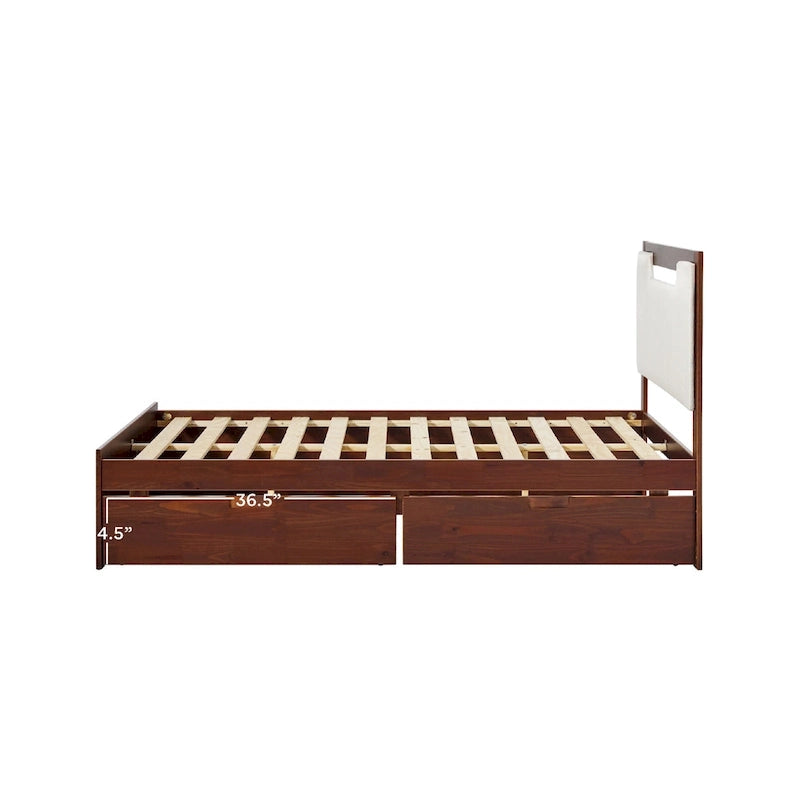 Mid Century Modern Solid Wood Storage Platform Bed