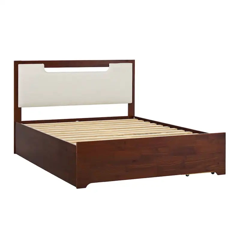 Mid Century Modern Solid Wood Storage Platform Bed