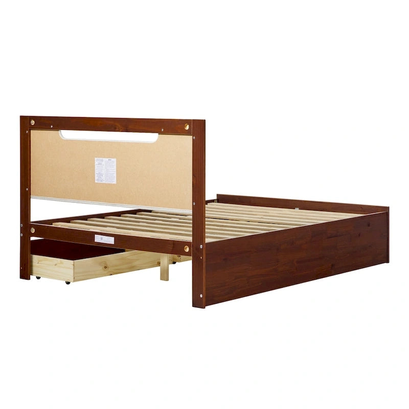 Mid Century Modern Solid Wood Storage Platform Bed