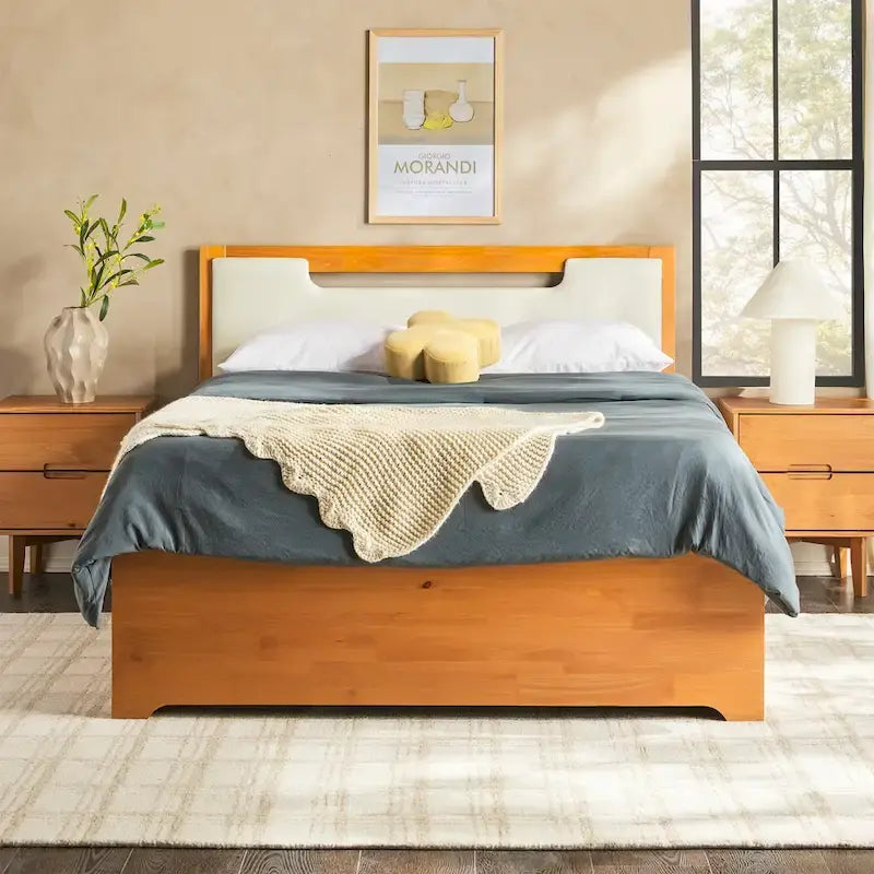 Mid Century Modern Solid Wood Storage Platform Bed