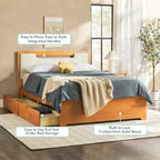 Mid Century Modern Solid Wood Storage Platform Bed