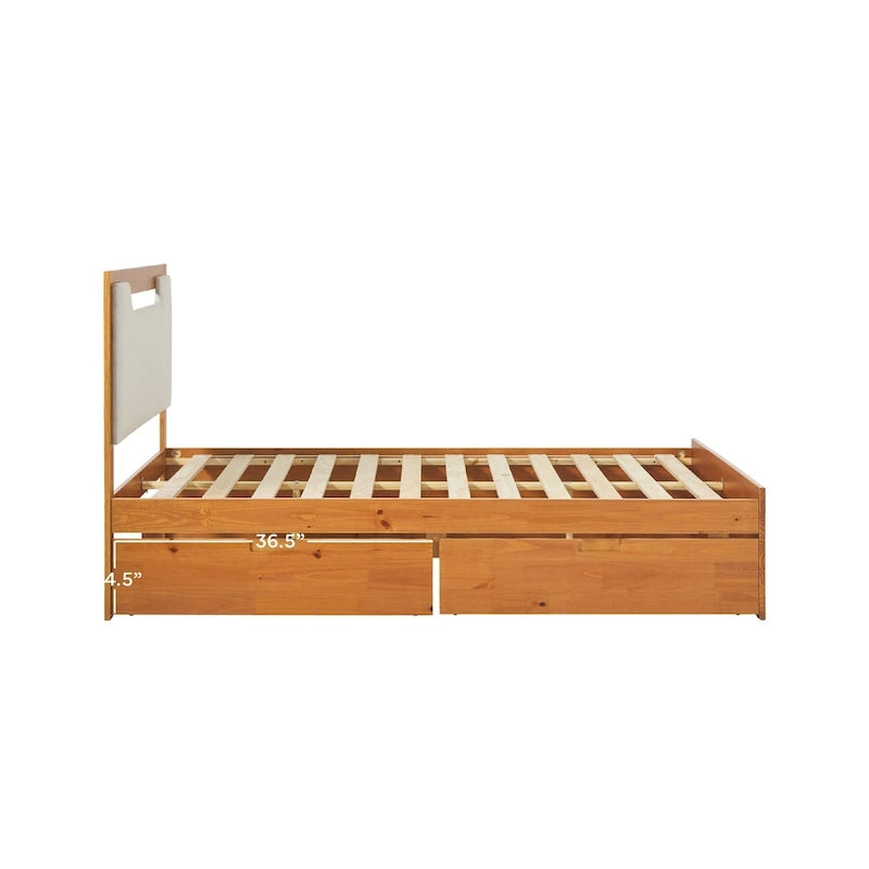 Mid Century Modern Solid Wood Storage Platform Bed