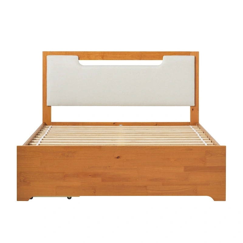 Mid Century Modern Solid Wood Storage Platform Bed