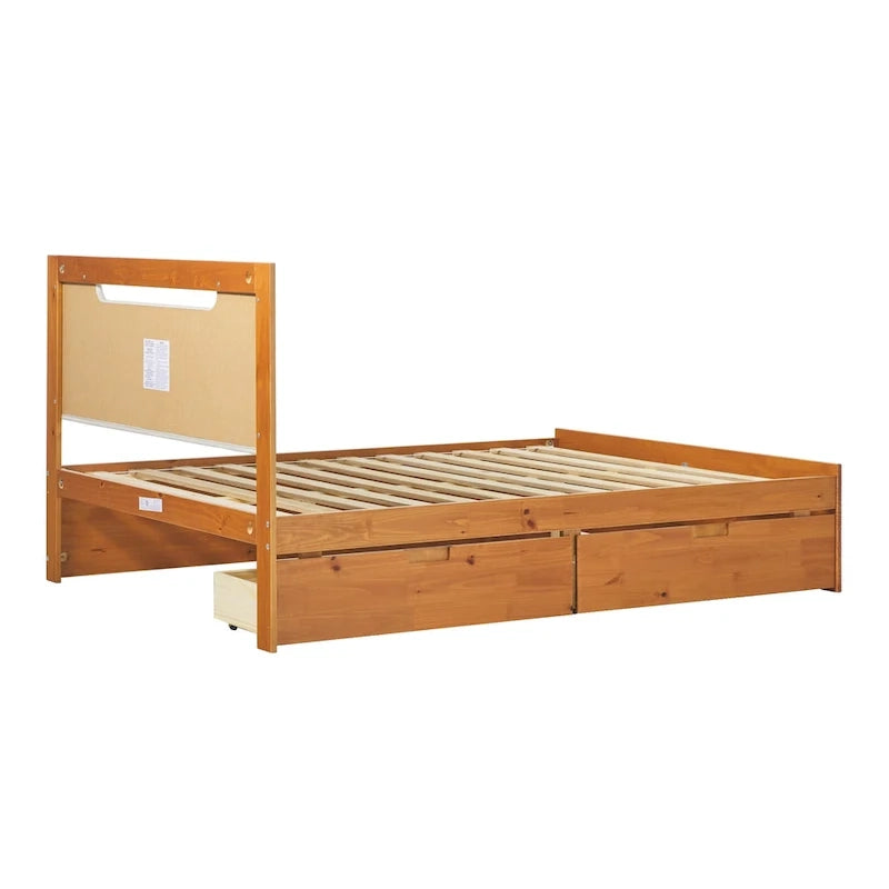 Mid Century Modern Solid Wood Storage Platform Bed