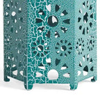 Liana Outdoor Side Table, Hexagonal 14 Inch, Sunburst Cut Out, Teal