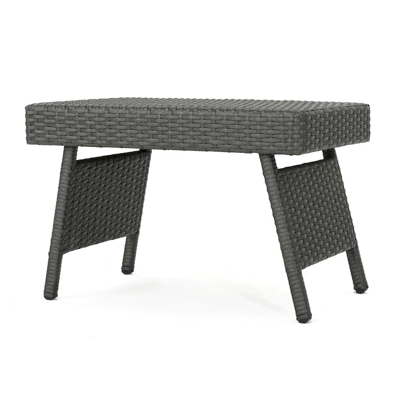 Mach Snack Table, Dark Gray Outdoor Safe Wicker and Iron Frame, 24 Inch