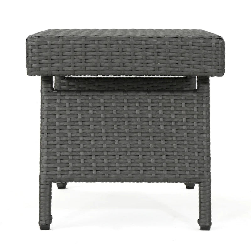 Mach Snack Table, Dark Gray Outdoor Safe Wicker and Iron Frame, 24 Inch