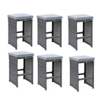 6 Piece Patio Bar Stool In Aluminum Wicker Frame And Padded Fabric Seat, Gray