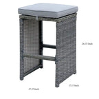 6 Piece Patio Bar Stool In Aluminum Wicker Frame And Padded Fabric Seat, Gray