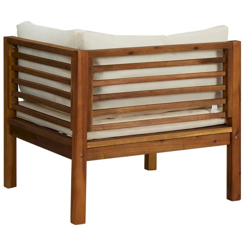 Lina 2pc Outdoor Modular Loveseat, Acacia Wood, Cream White Cushions