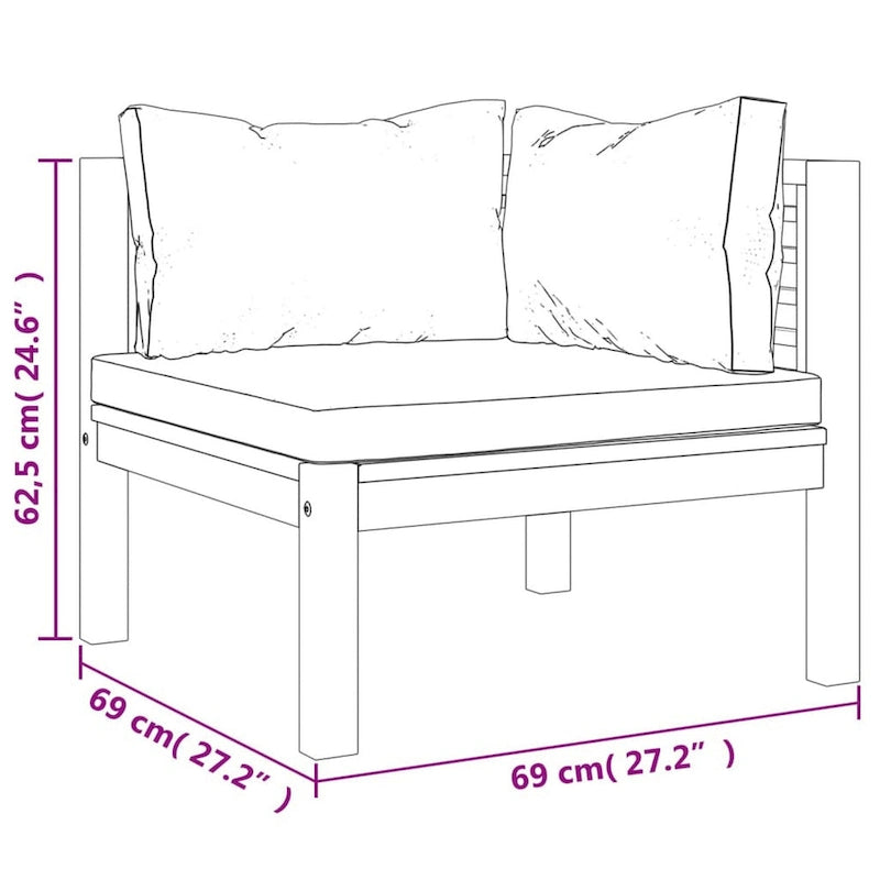 Lina 2pc Outdoor Modular Loveseat, Acacia Wood, Cream White Cushions