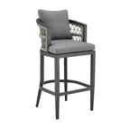 Hosa 26 Inch Outdoor Patio Counter Stool Chair, Gray Aluminum, Woven Rope