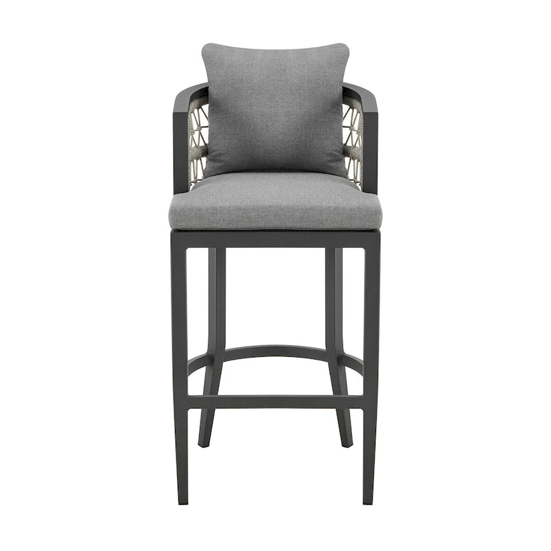 Hosa 26 Inch Outdoor Patio Counter Stool Chair, Gray Aluminum, Woven Rope