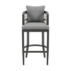 Hosa 26 Inch Outdoor Patio Counter Stool Chair, Gray Aluminum, Woven Rope