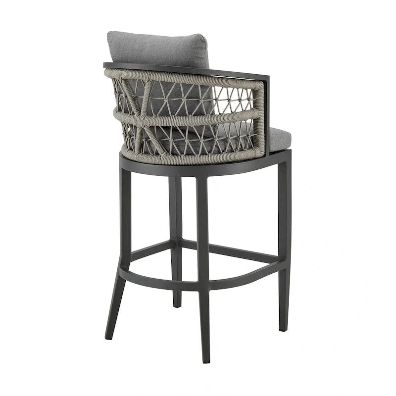 Hosa 26 Inch Outdoor Patio Counter Stool Chair, Gray Aluminum, Woven Rope