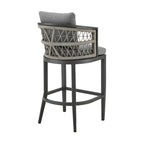 Hosa 26 Inch Outdoor Patio Counter Stool Chair, Gray Aluminum, Woven Rope