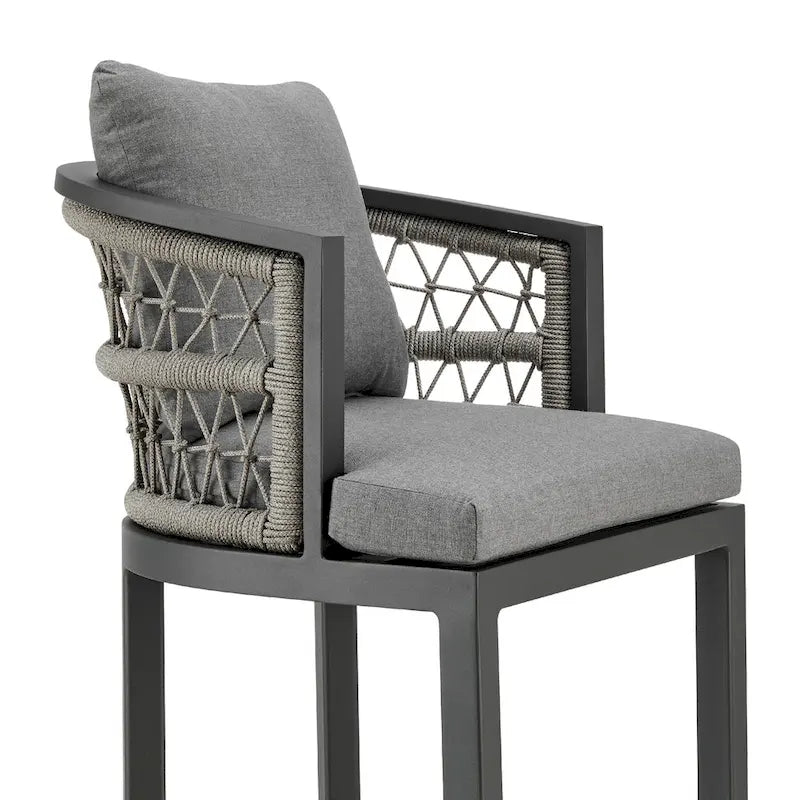 Hosa 26 Inch Outdoor Patio Counter Stool Chair, Gray Aluminum, Woven Rope