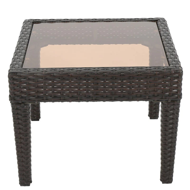 Annie Outdoor Accent Table, Square Tempered Glass 20 Inch Brown Wicker