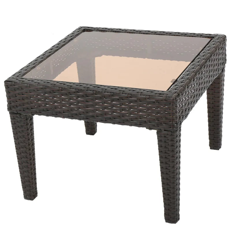 Annie Outdoor Accent Table, Square Tempered Glass 20 Inch Brown Wicker