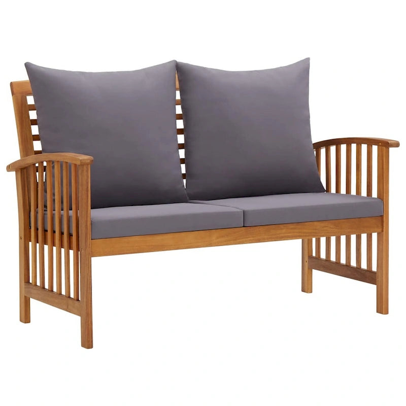 Mia 3pc Outdoor Loveseat Bench and Coffee Table Set, Gray, Acacia Wood