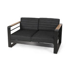 Vinia Loveseat, Outdoor Dark Gray Polyester, Wood Accents, Black, 57 Inch