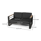 Vinia Loveseat, Outdoor Dark Gray Polyester, Wood Accents, Black, 57 Inch