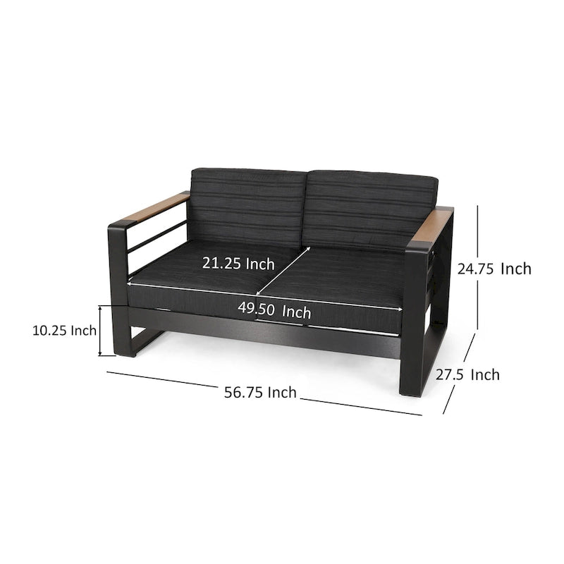 Vinia Loveseat, Outdoor Dark Gray Polyester, Wood Accents, Black, 57 Inch