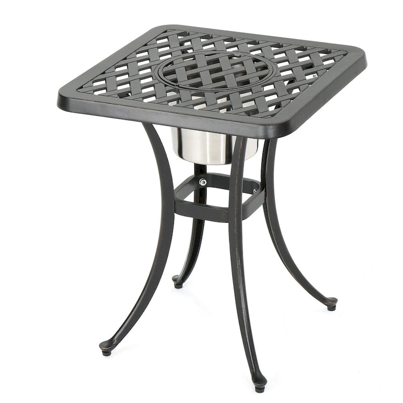 Outdoor Bistro Square Table with Built-In Ice Bucket, 21 Inch, Copper