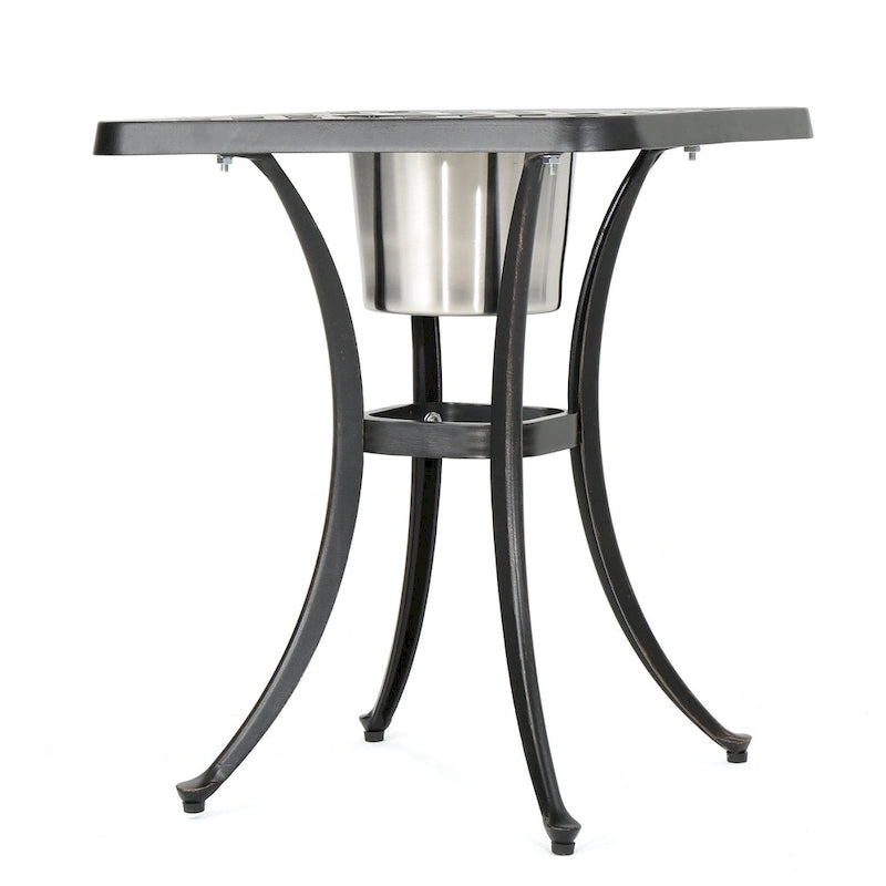 Outdoor Bistro Square Table with Built-In Ice Bucket, 21 Inch, Copper