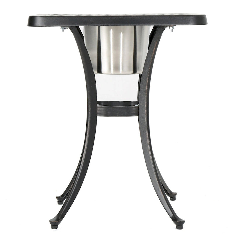 Outdoor Bistro Square Table with Built-In Ice Bucket, 21 Inch, Copper