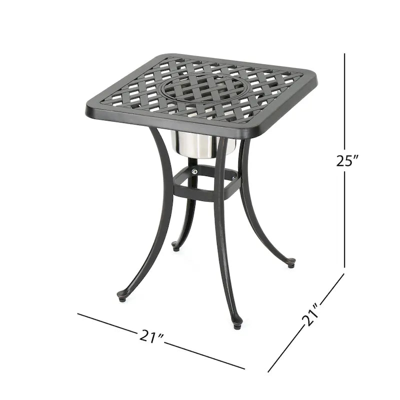 Outdoor Bistro Square Table with Built-In Ice Bucket, 21 Inch, Copper