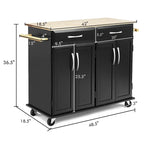 Costway Rolling Kitchen Trolley Island Black Cart Wood Top Storage