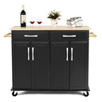Costway Rolling Kitchen Trolley Island Black Cart Wood Top Storage