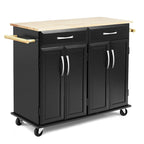 Costway Rolling Kitchen Trolley Island Black Cart Wood Top Storage