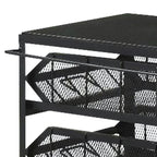 39 Inch Storage Cart, Lockable Caster Wheels, Wood Grain Details, Black