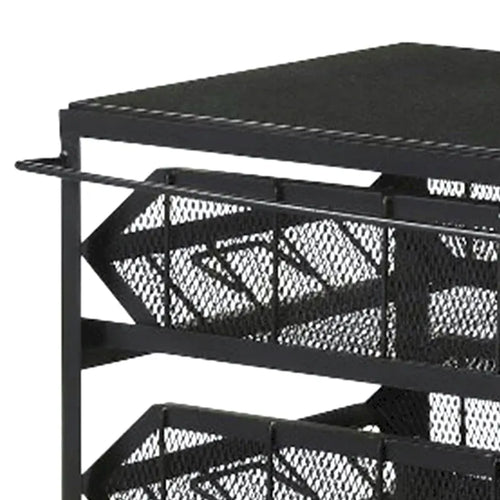 39 Inch Storage Cart, Lockable Caster Wheels, Wood Grain Details, Black