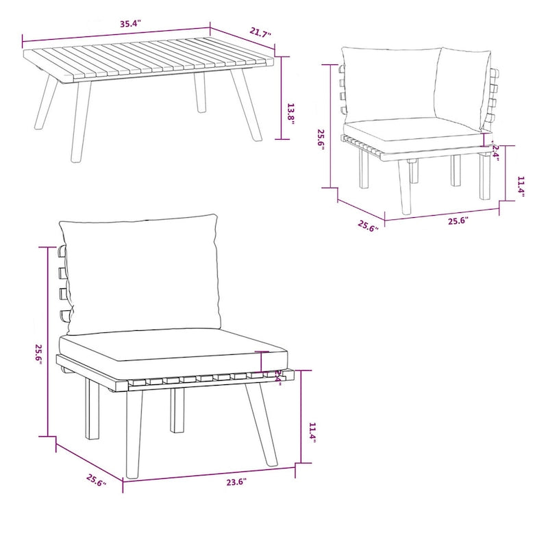 Roma 8pc Modular Outdoor Sofa and Table Set, Solid Acacia Wood, Gray
