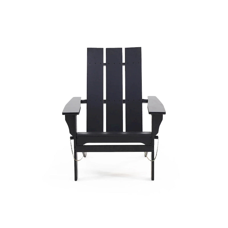 Foldable Outdoor Adirondack Chair, Rustic Black Steel and Acacia Wood